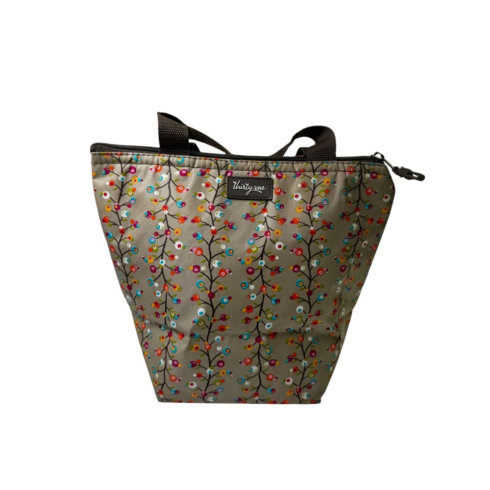Thirty-One Large Utility Tote Floral Berry Print Zip Top Organizer Bag